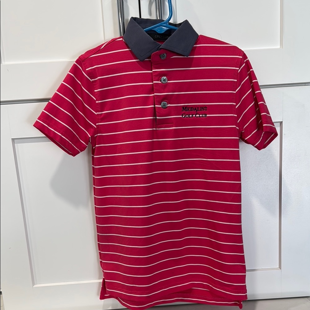 Medalist Golf Club Greyson Red and White Striped Kids Polo
